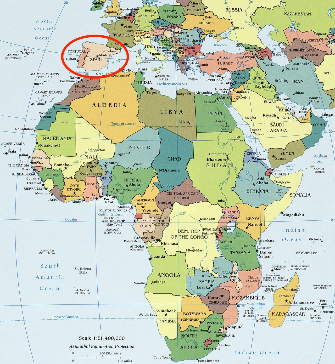 Karta över Spanien och afrika, Afrika och Spanien karta (Södra Europa