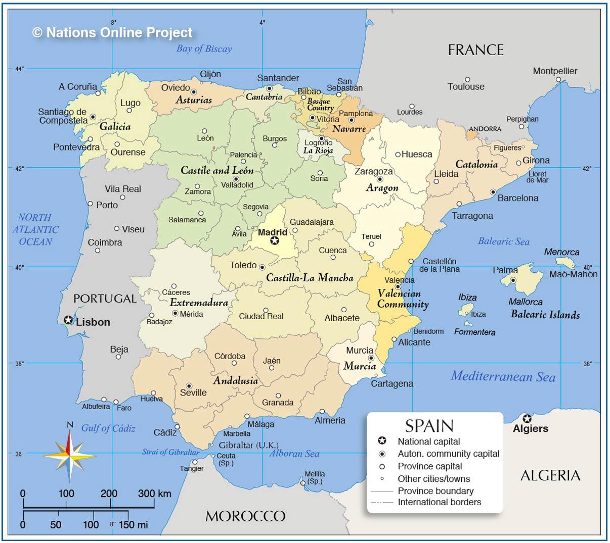 Politisk Karta Over Spanien Karta Over Spanien Politiska Sodra Europa Europa