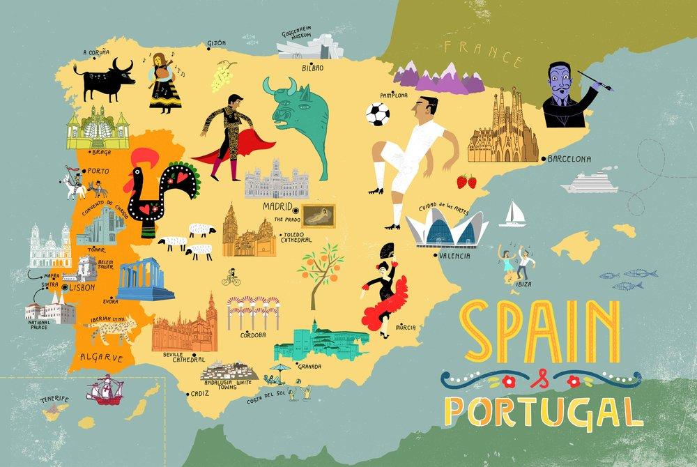 Spanien resa karta - Spanien turist karta städer (Södra ...