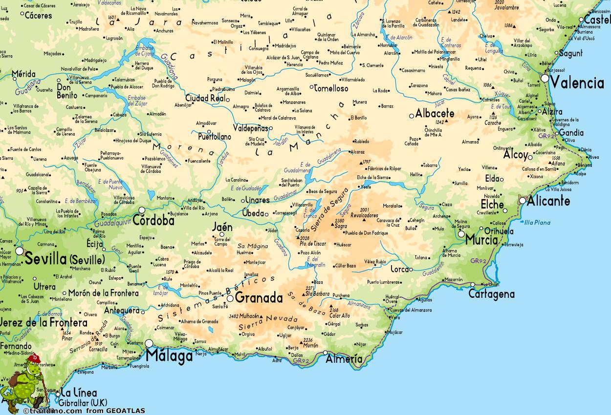 Södra Spanien karta - Karta över Spanien i söder (Södra Europa - Europa)
