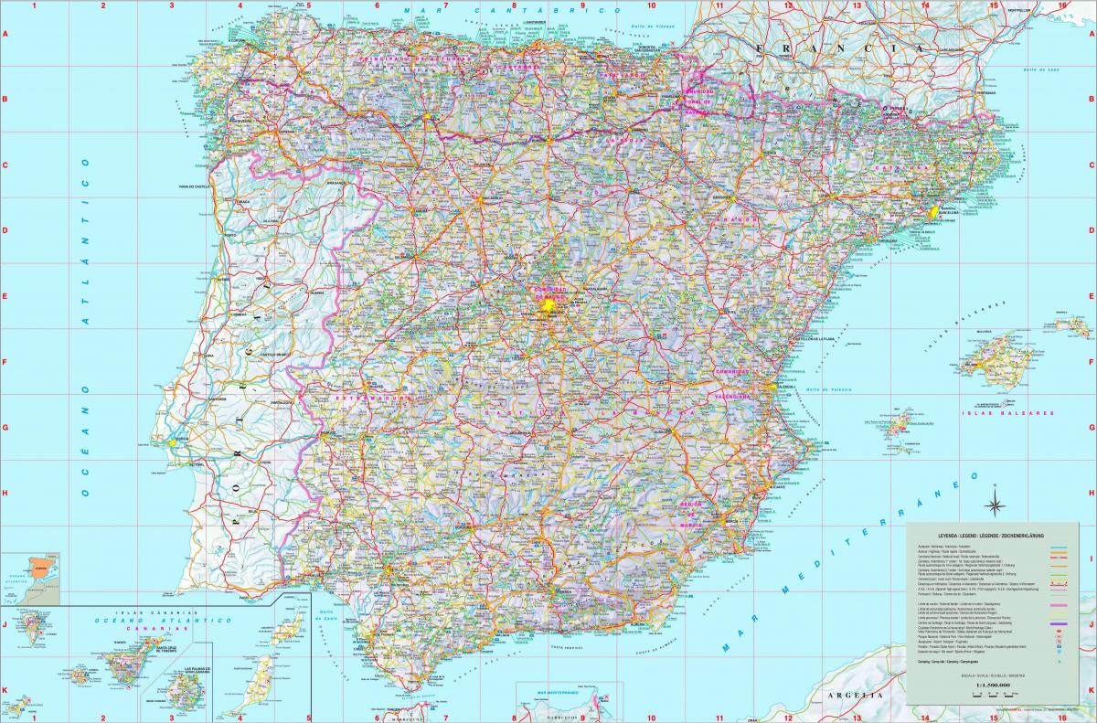 detaljerad karta över spanien Detaljerad Karta Over Spanien Markta Karta Over Spanien Sodra Europa Europa detaljerad karta över spanien