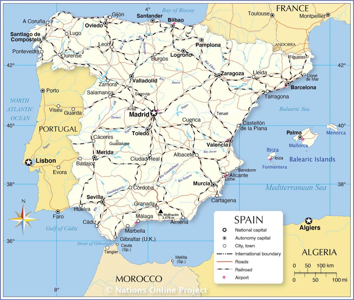 Spanien karta - Karta över Spanien (Södra Europa - Europa)